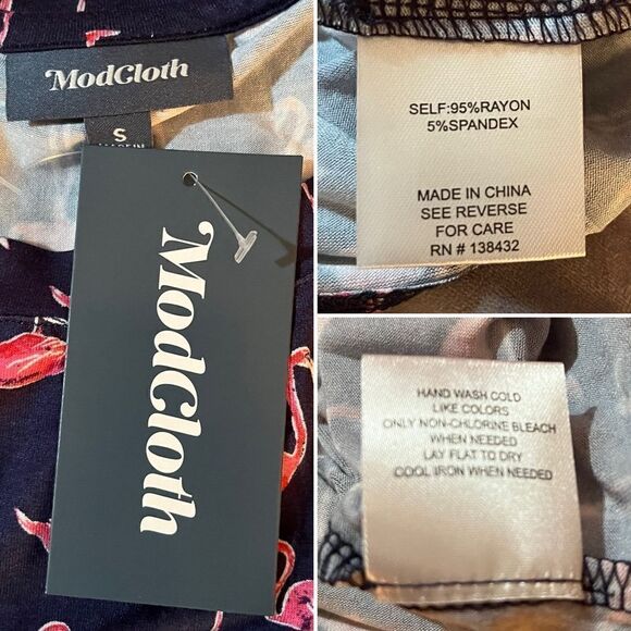 Modcloth Short Sleeve Instant Fit Relaxed Fit Tshirt Flaming Print Navy S NWT - Picture 7 of 7